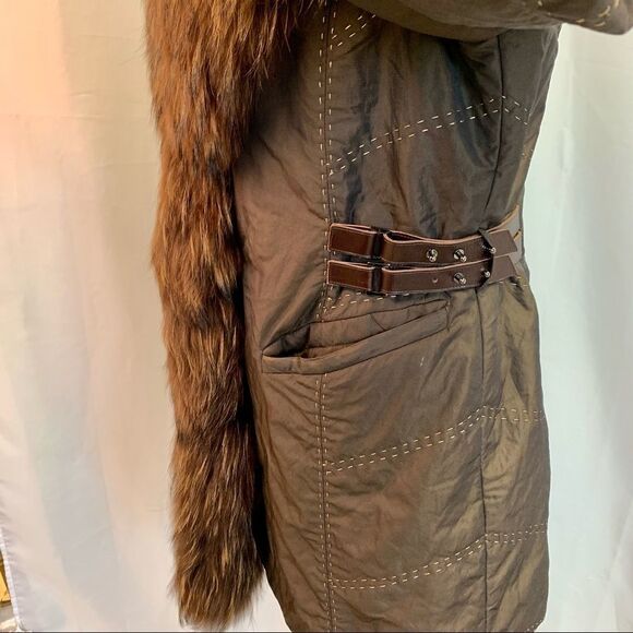EVOLUZIONE by Rosa Mori brown winter puffer coat with Racoon trim collar/cuffs M - Picture 7 of 14